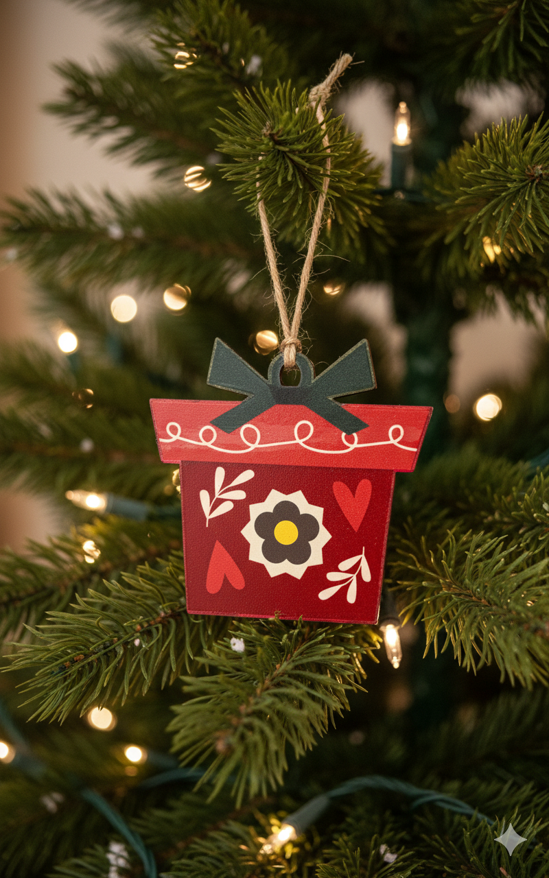 Red Flower Pot Wood Ornament