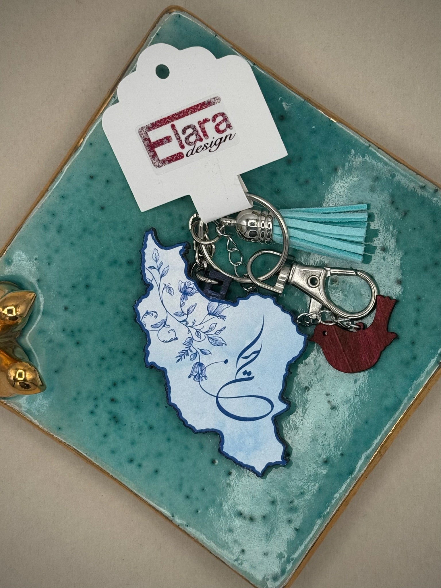 Blue Floral Iran Map Keychain/Bag Charm