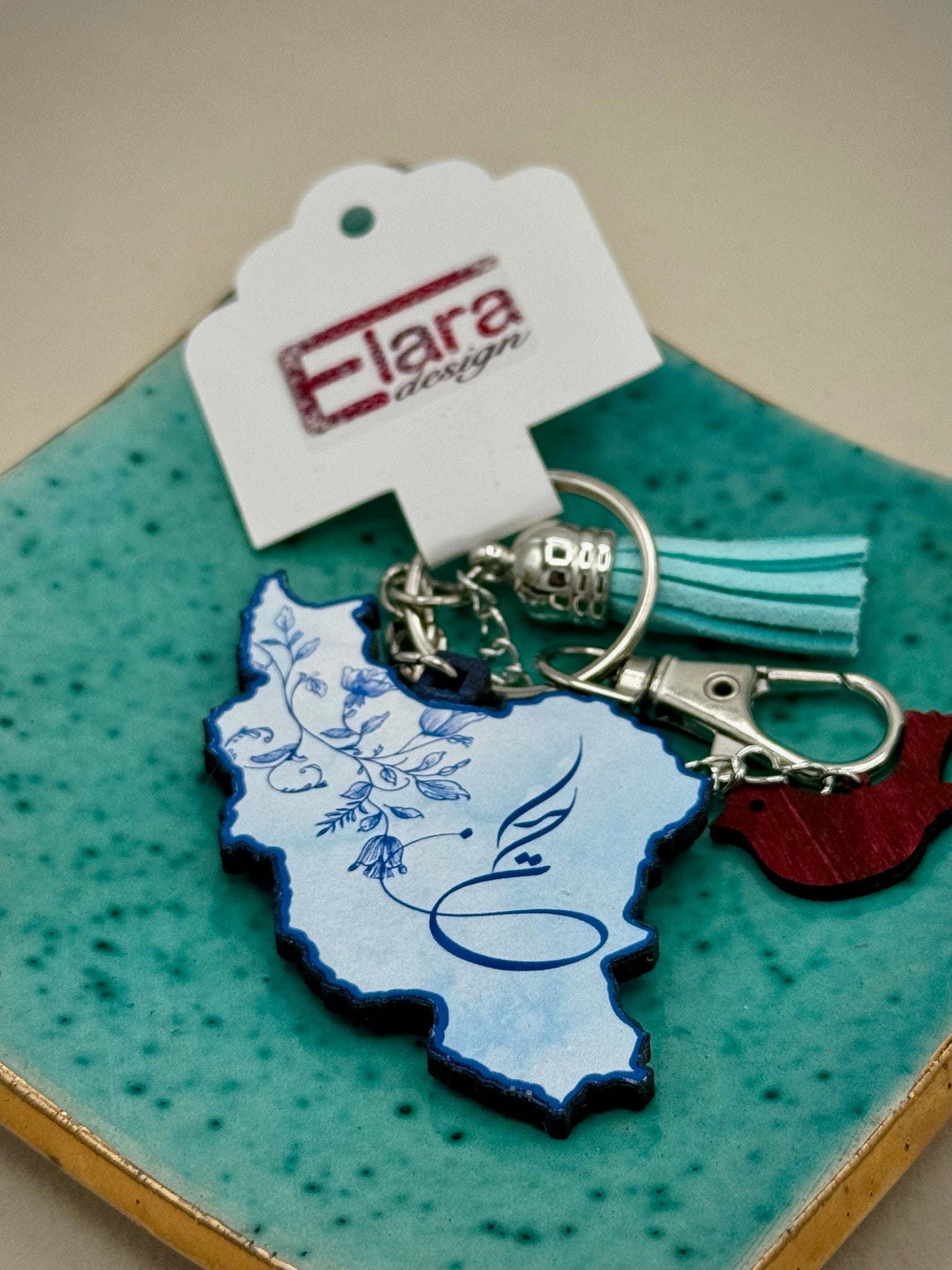 Blue Floral Iran Map Keychain/Bag Charm