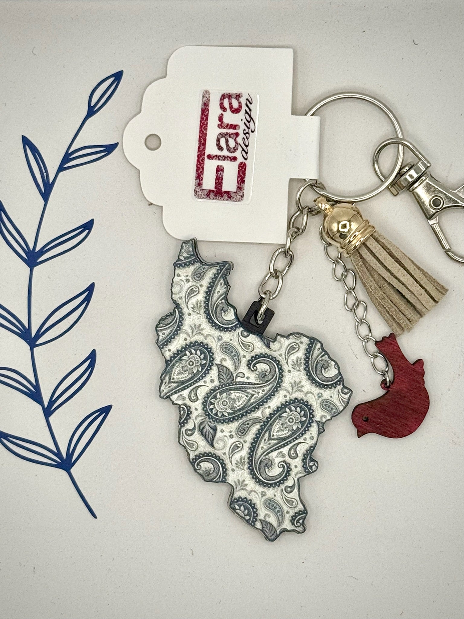 Iran Map Keychain with Paisley Pattern