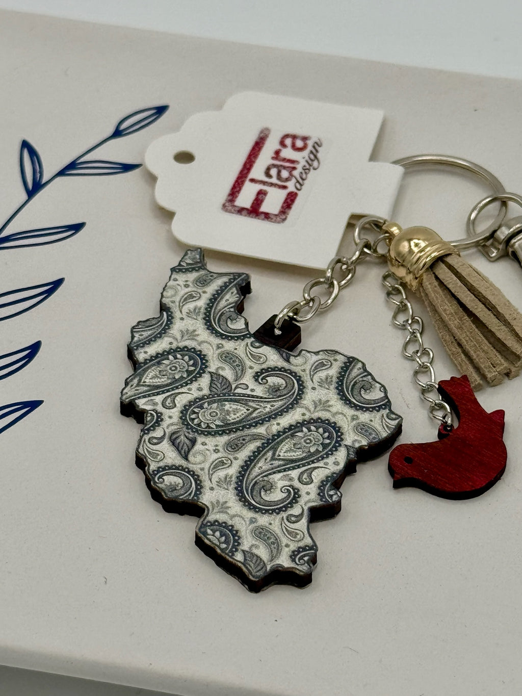 Iran Map Keychain with Paisley Pattern