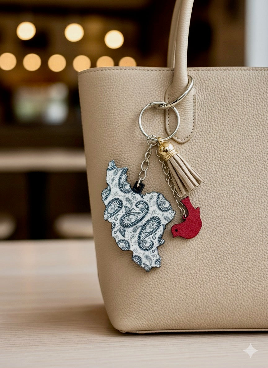 Iran Map Keychain with Paisley Pattern
