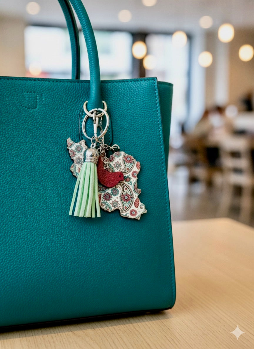 Iran Map Keychain with Paisley Pattern