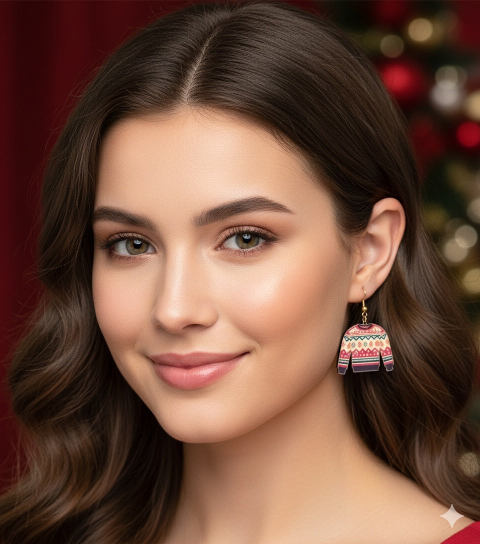 Cozy Winter Sweater Wood Earrings