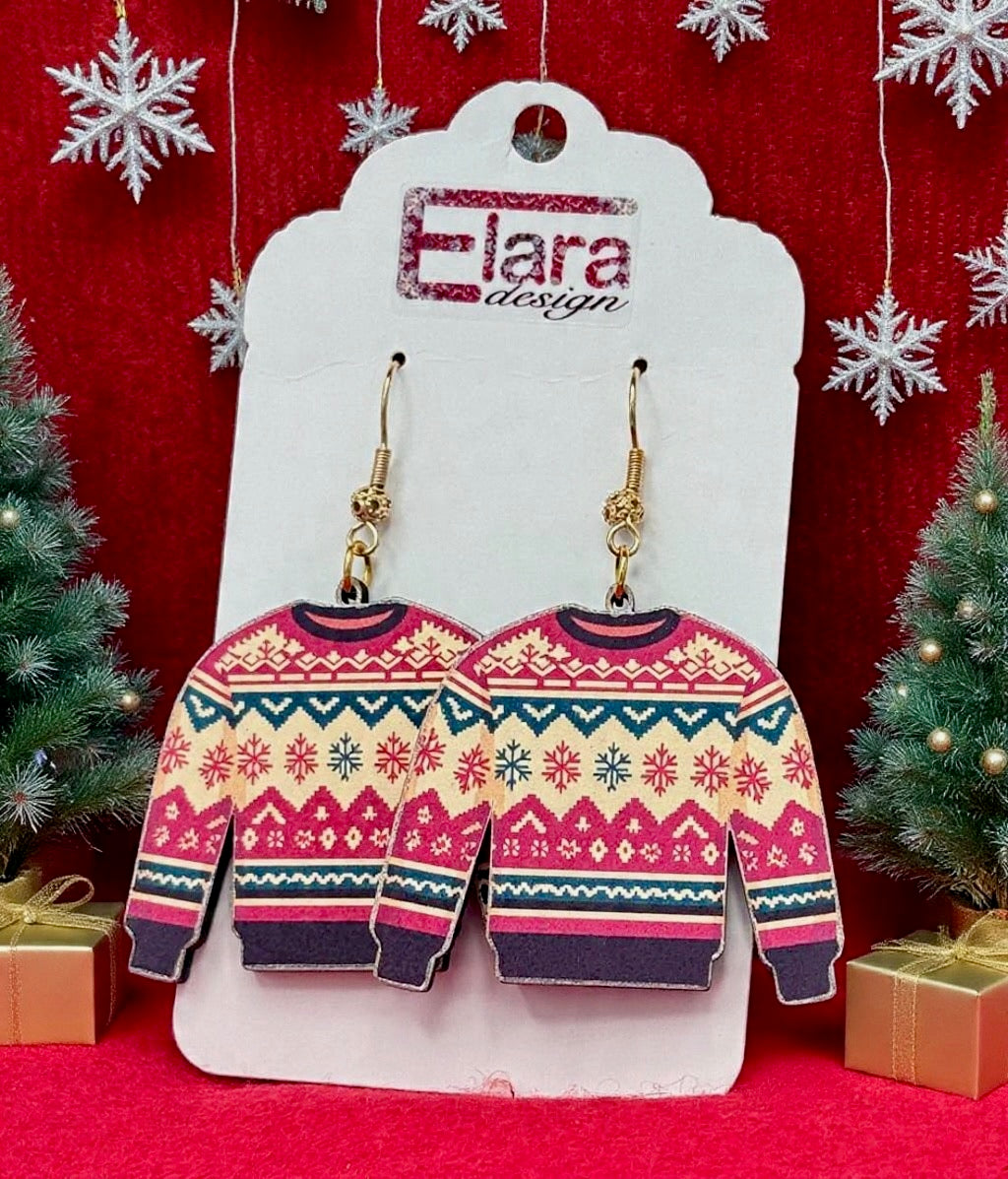 Cozy Winter Sweater Wood Earrings