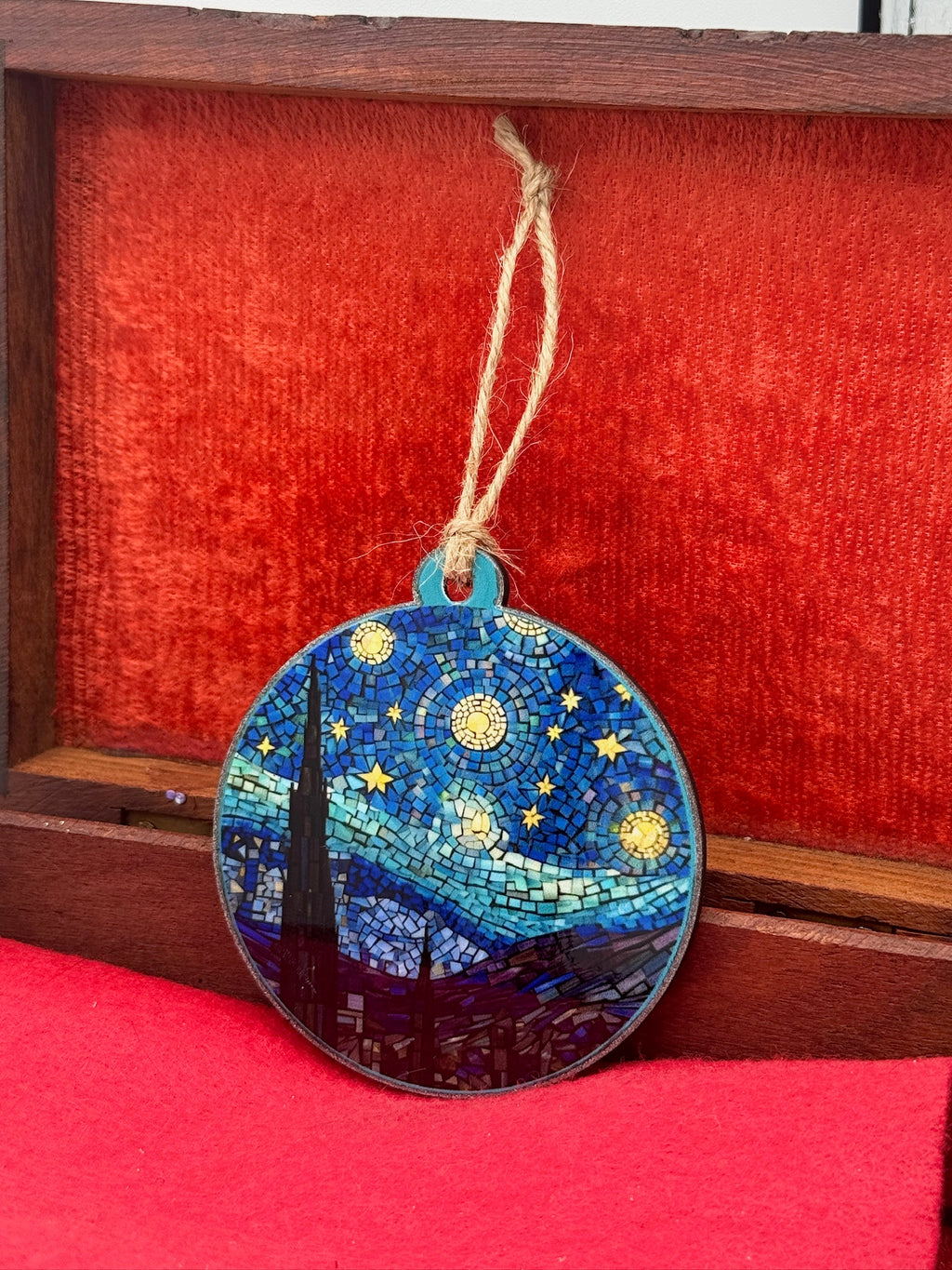 Starry Night–Inspired Wooden Ornament