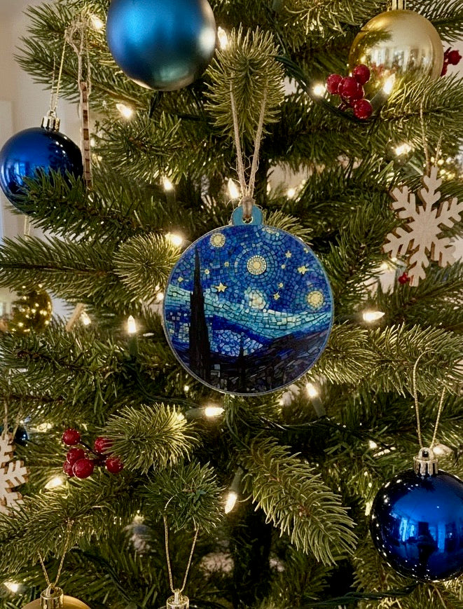 Starry Night–Inspired Wooden Ornament