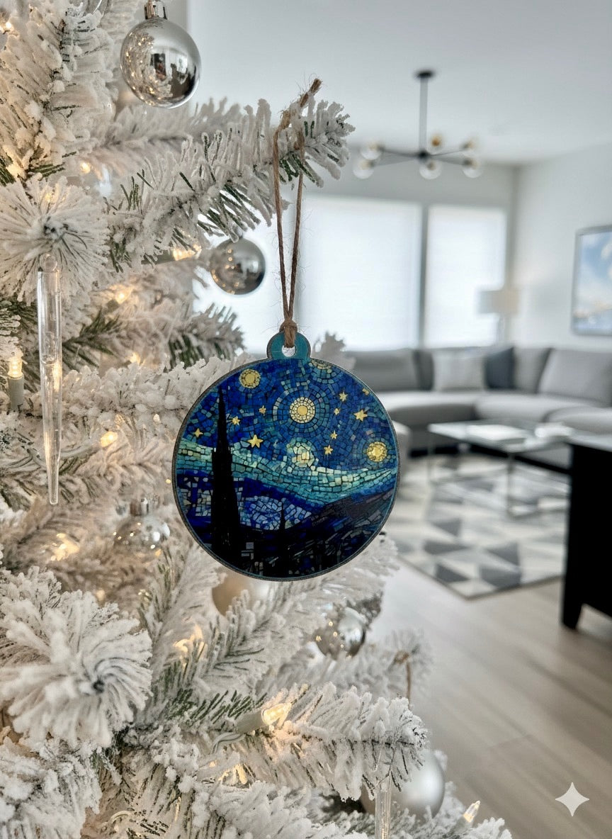 Starry Night–Inspired Wooden Ornament