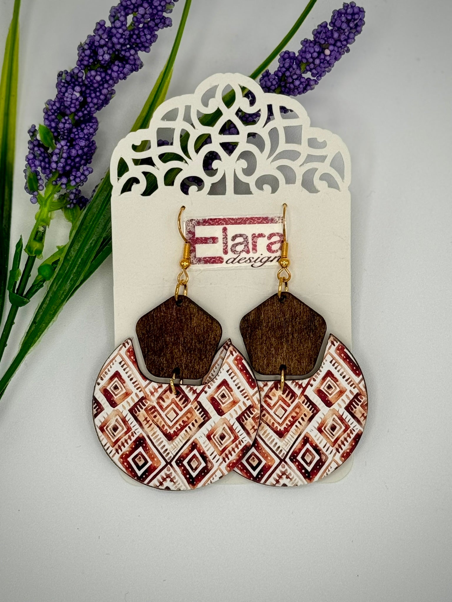 Geometric 2-piece Dangle Wood Earrings