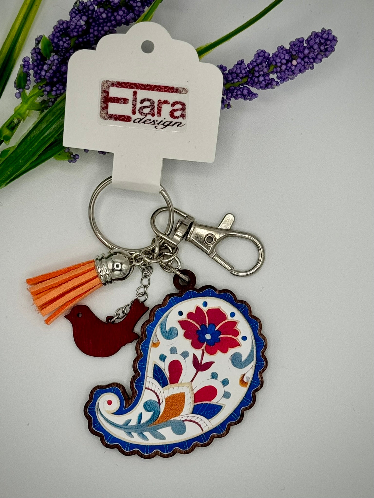 Paisley Shape Wood Keychain/Bag Charm