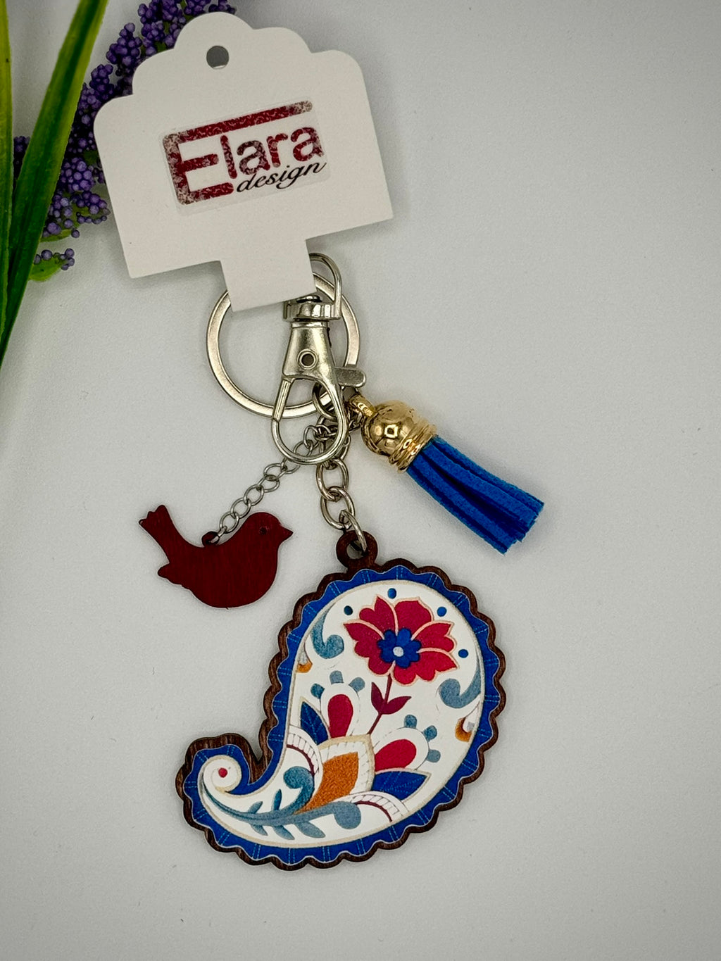 Paisley Shape Wood Keychain/Bag Charm