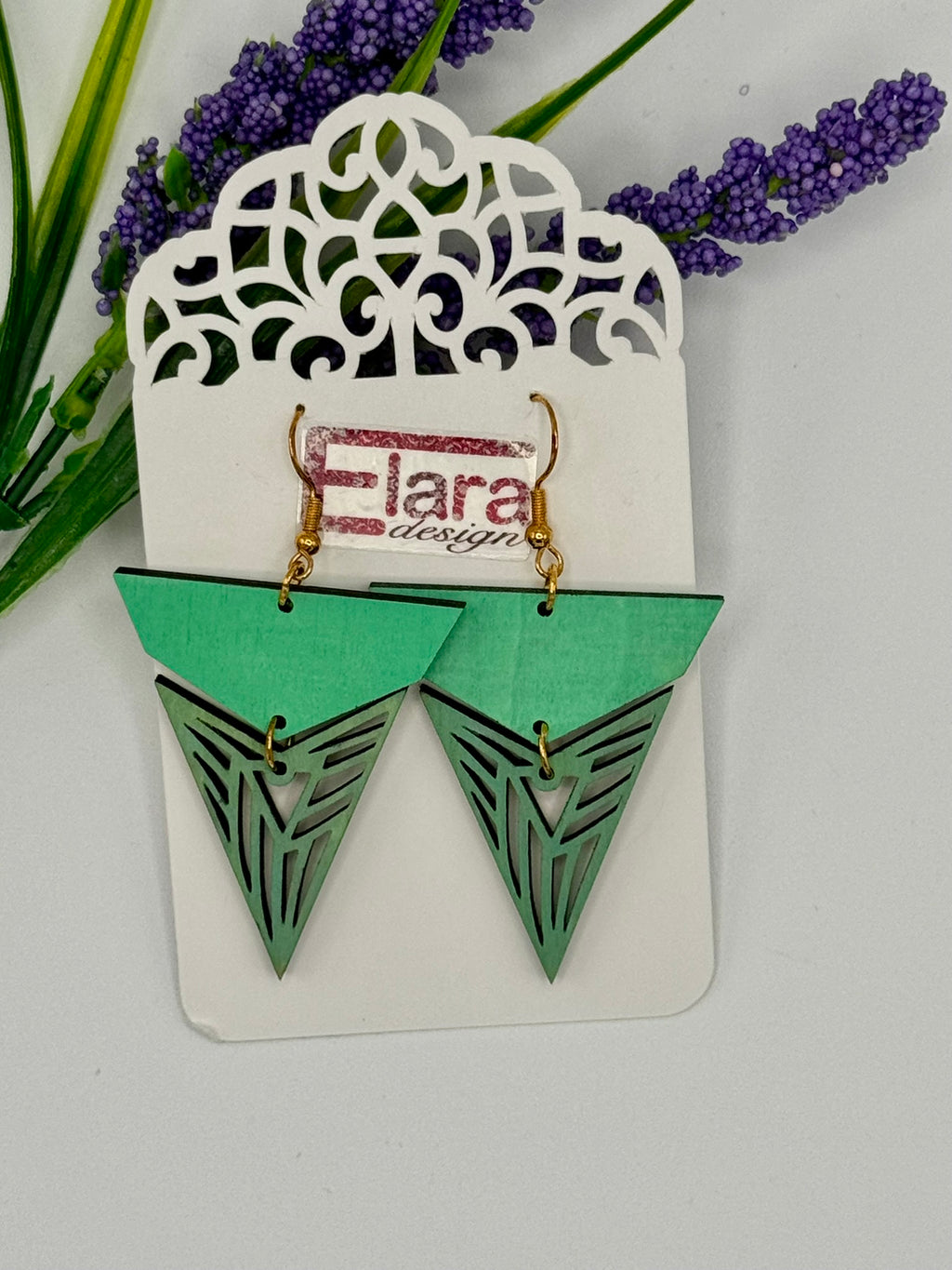 Dark Wood Geometric Laser-Cut Triangle Earrings