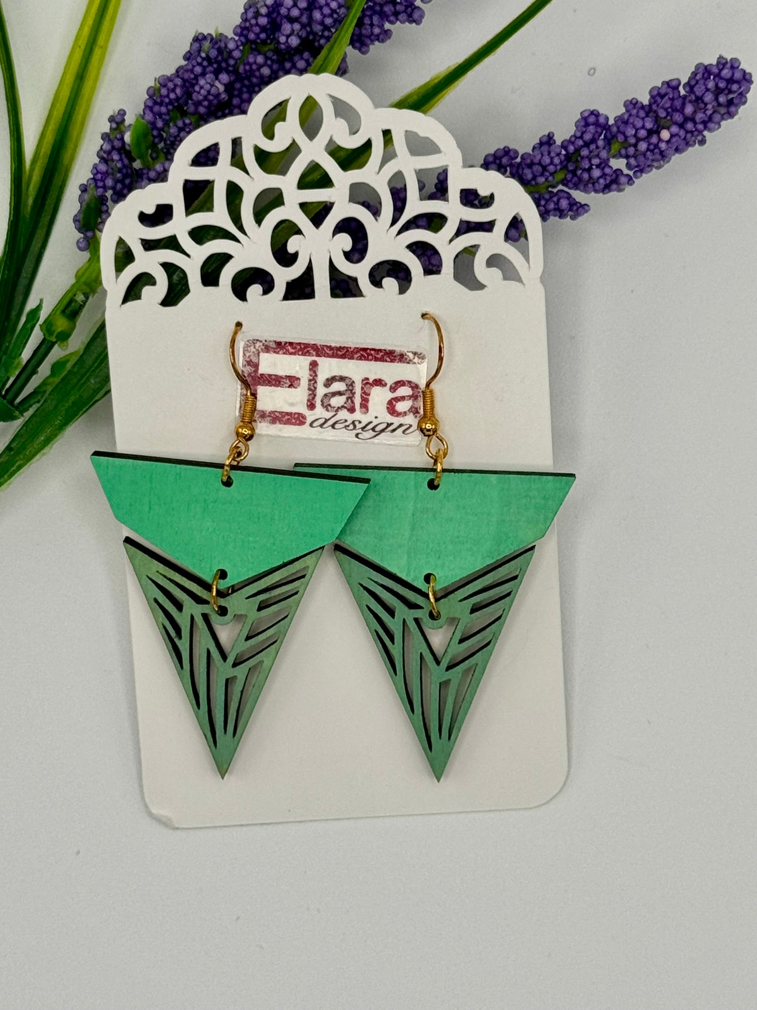 Dark Wood Geometric Laser-Cut Triangle Earrings