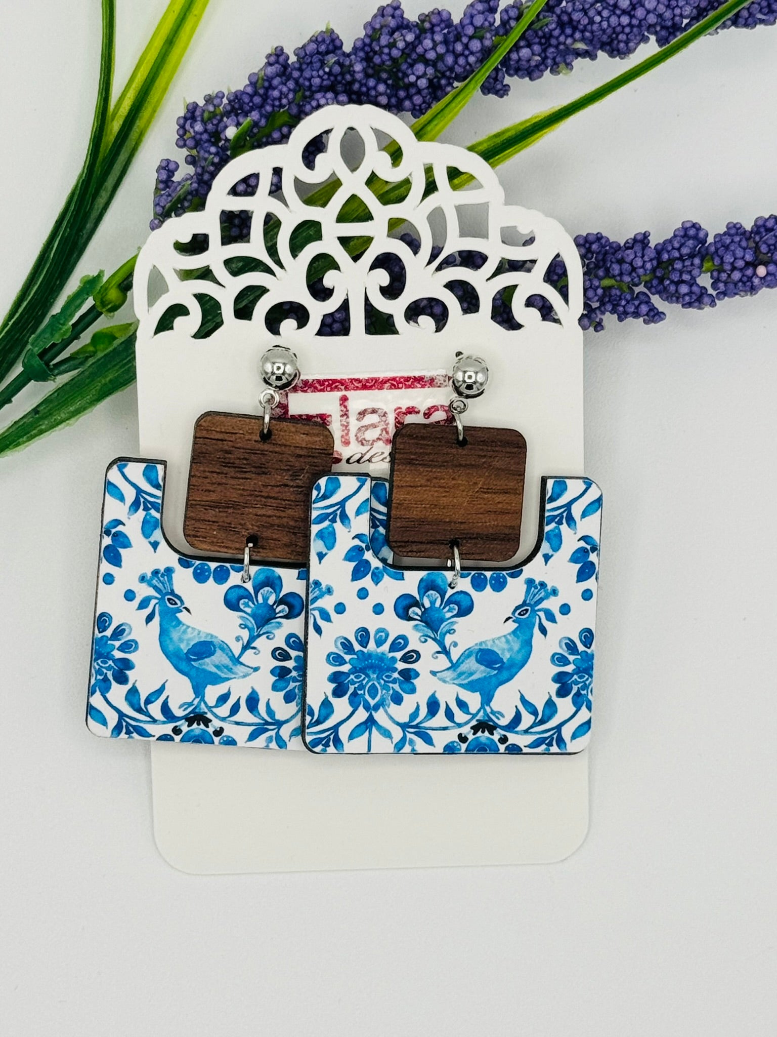 Modern Geometric and Patterned Wood Earrings