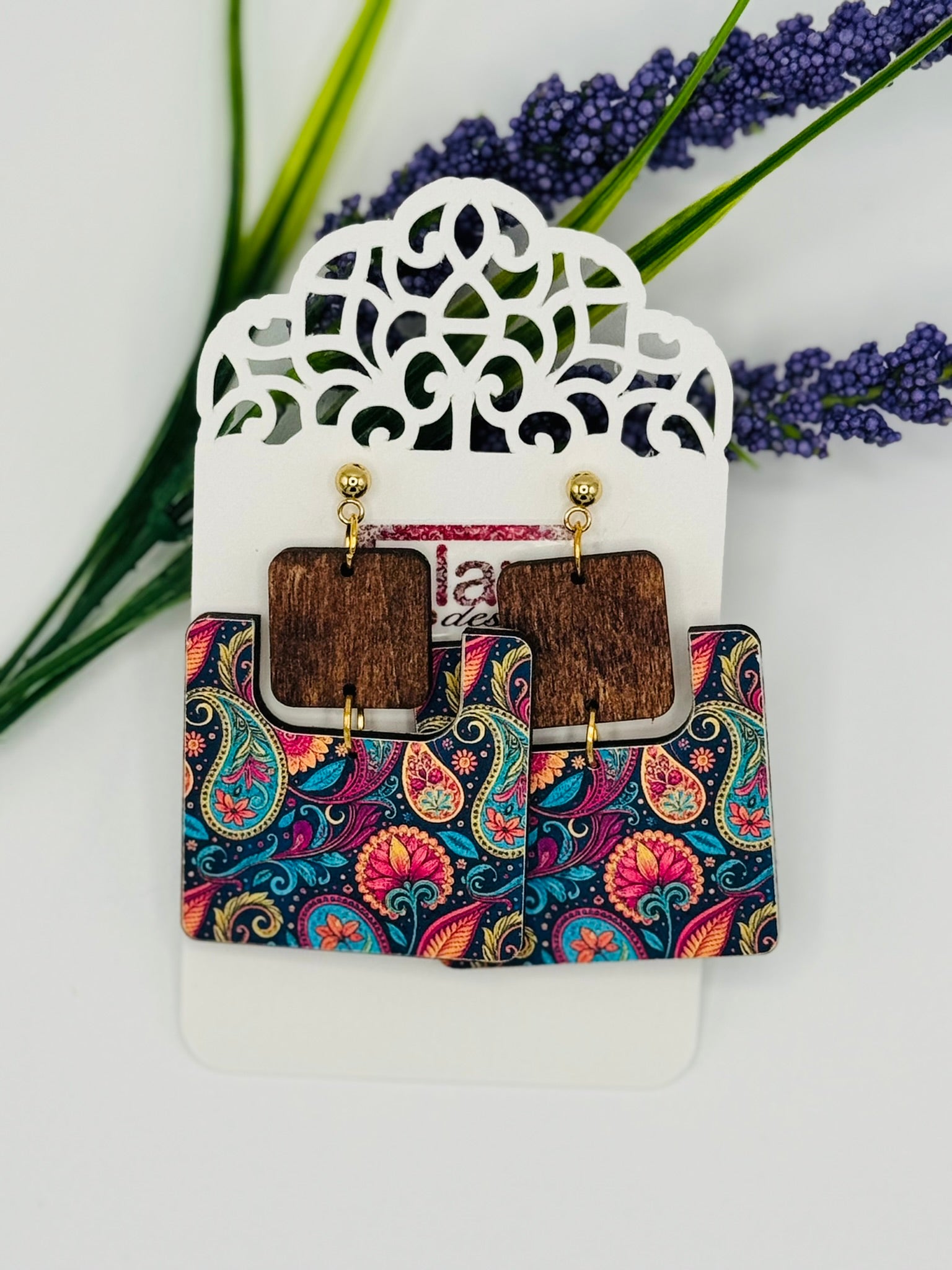 Modern Geometric and Patterned Wood Earrings