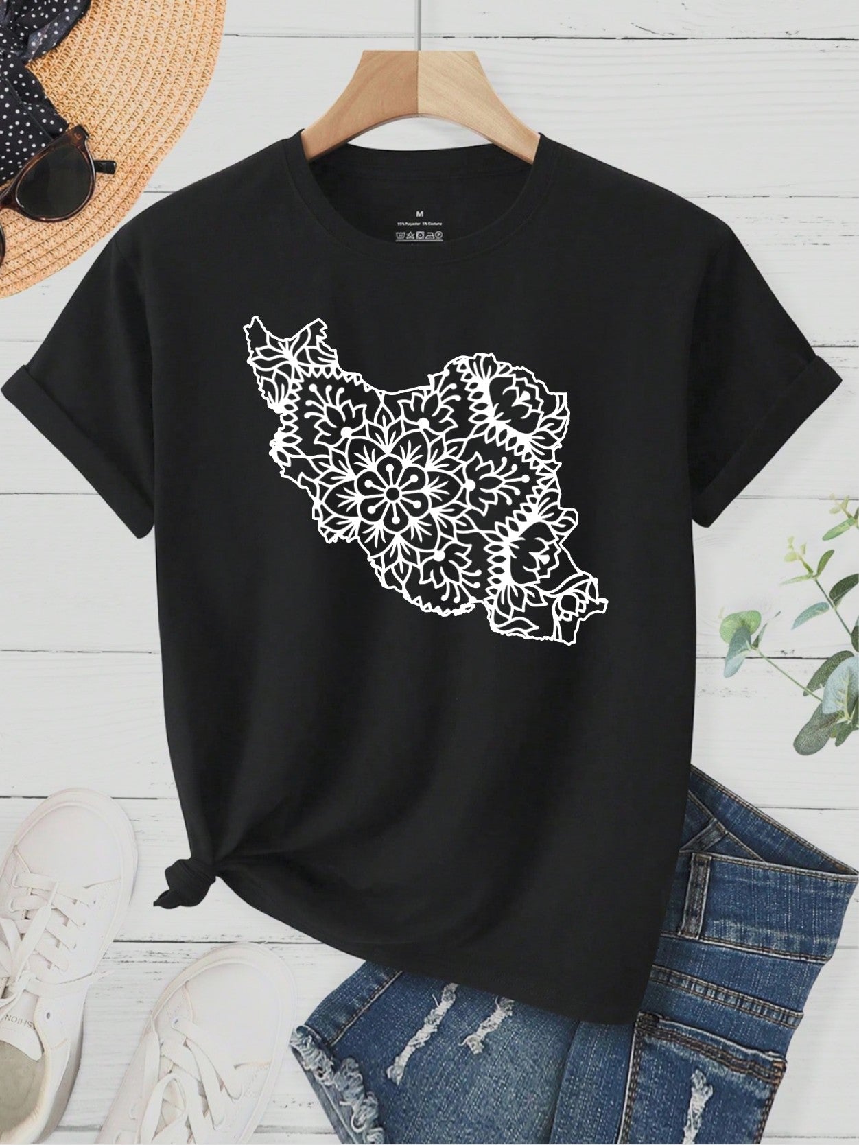 Iran Map Floral Mandala Design T-shirt, Men/Women