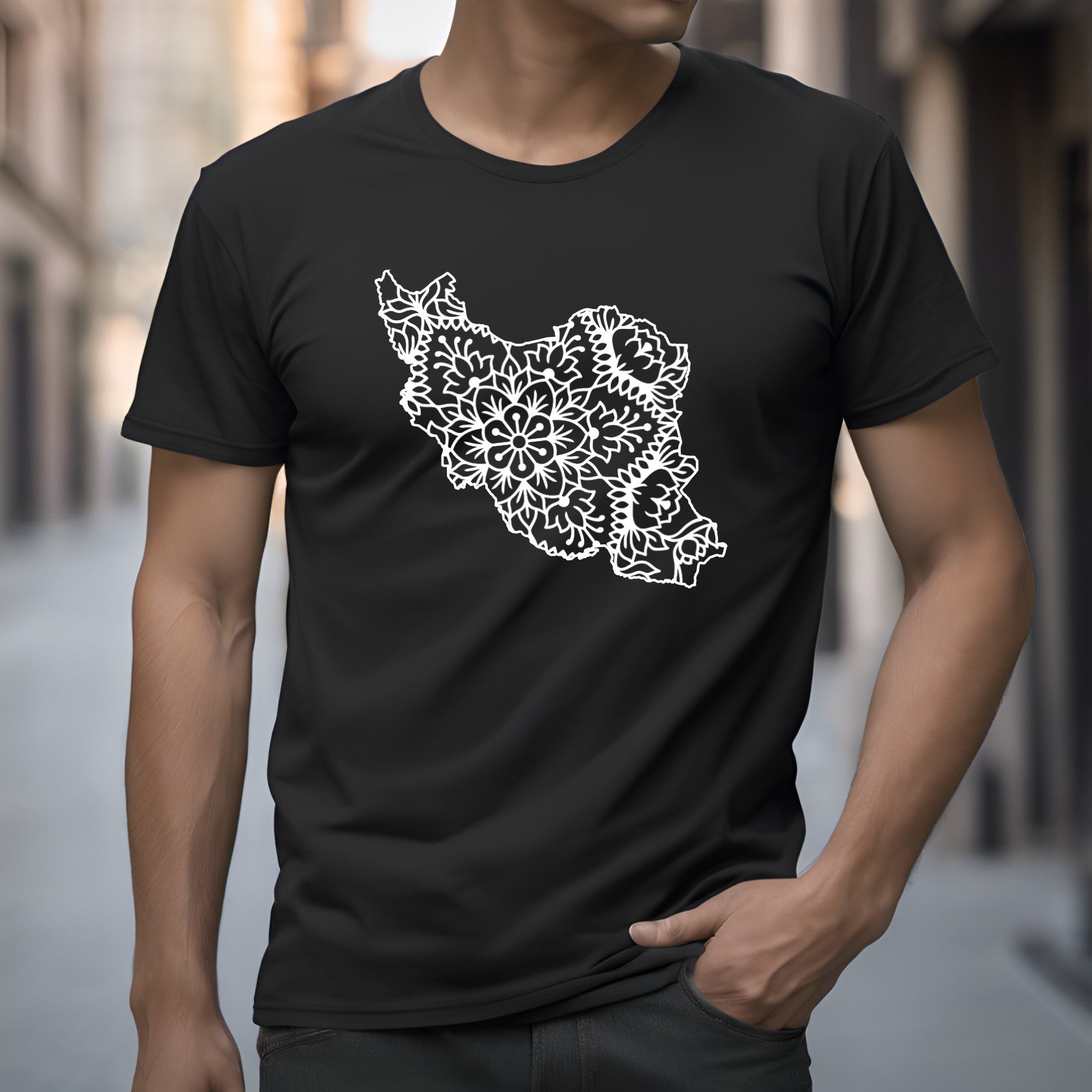 Iran Map Floral Mandala Design T-shirt, Men/Women