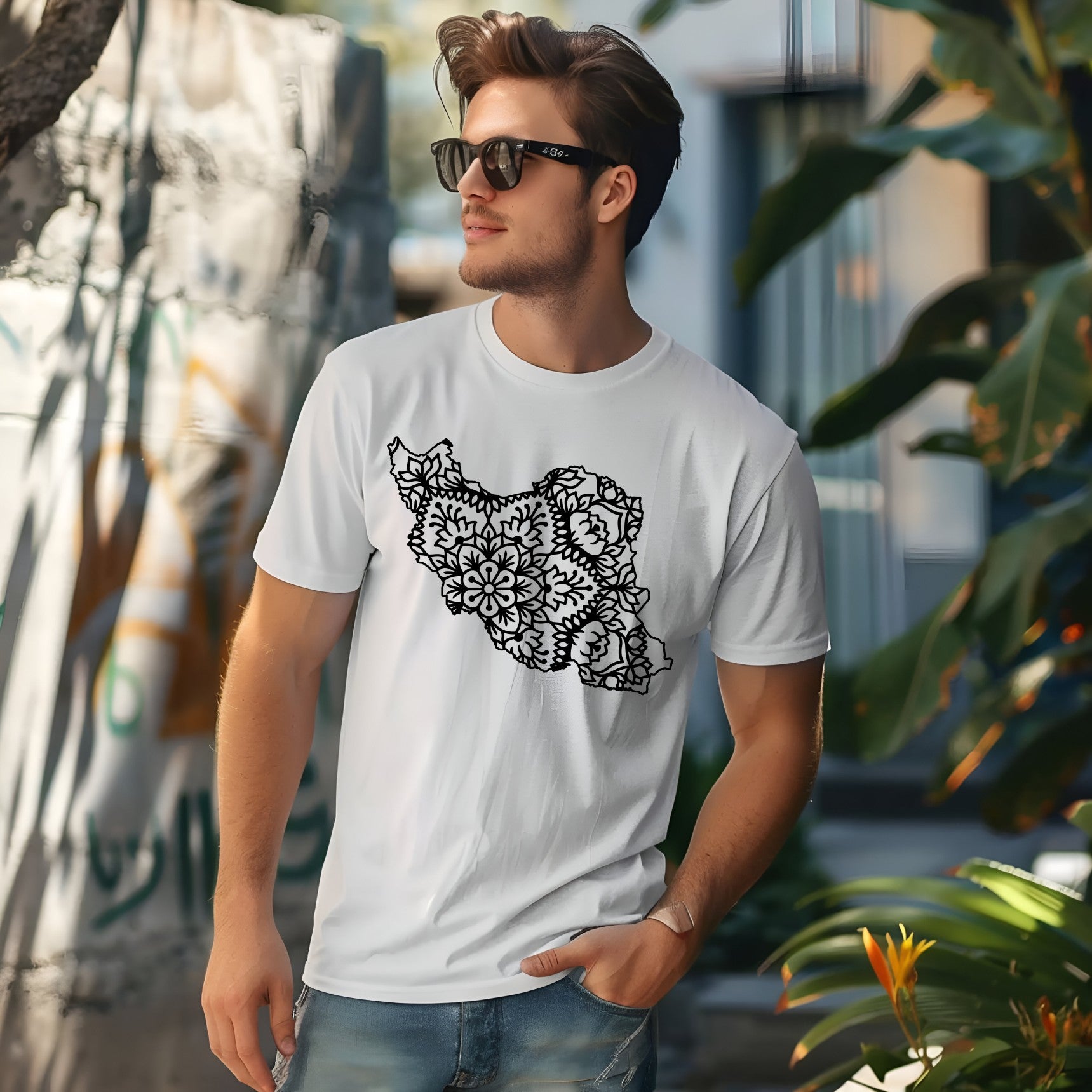Iran Map Floral Mandala Design T-shirt, Men/Women