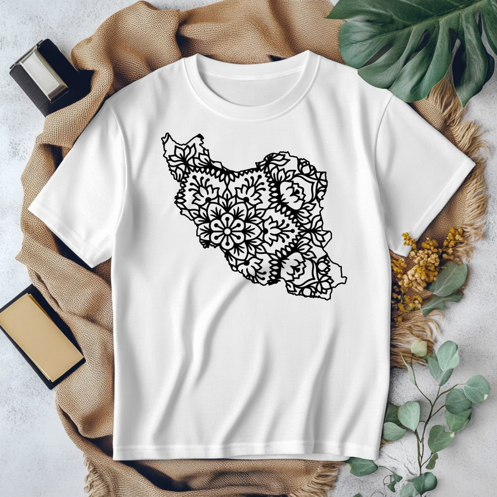 Iran Map Floral Mandala Design T-shirt, Men/Women