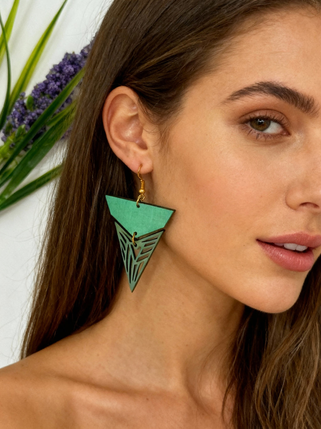 Dark Wood Geometric Laser-Cut Triangle Earrings