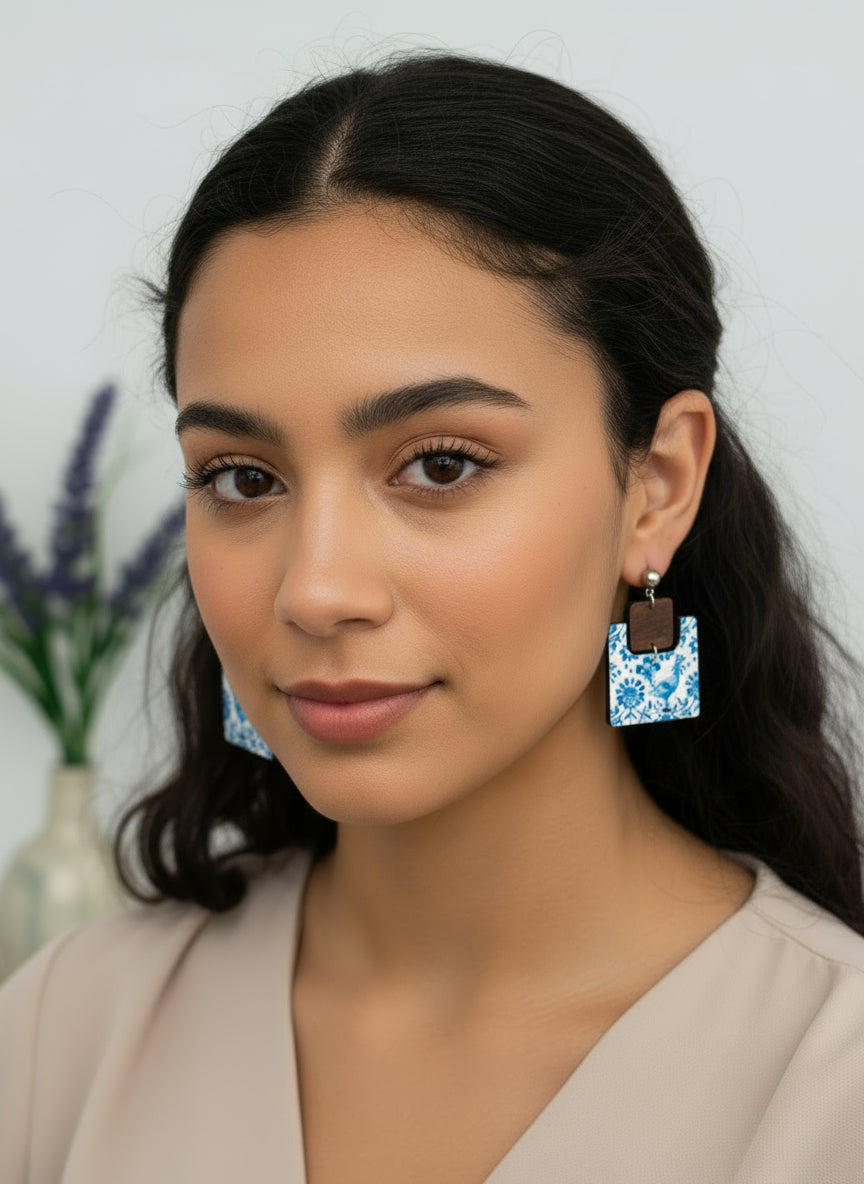 Modern Geometric and Patterned Wood Earrings