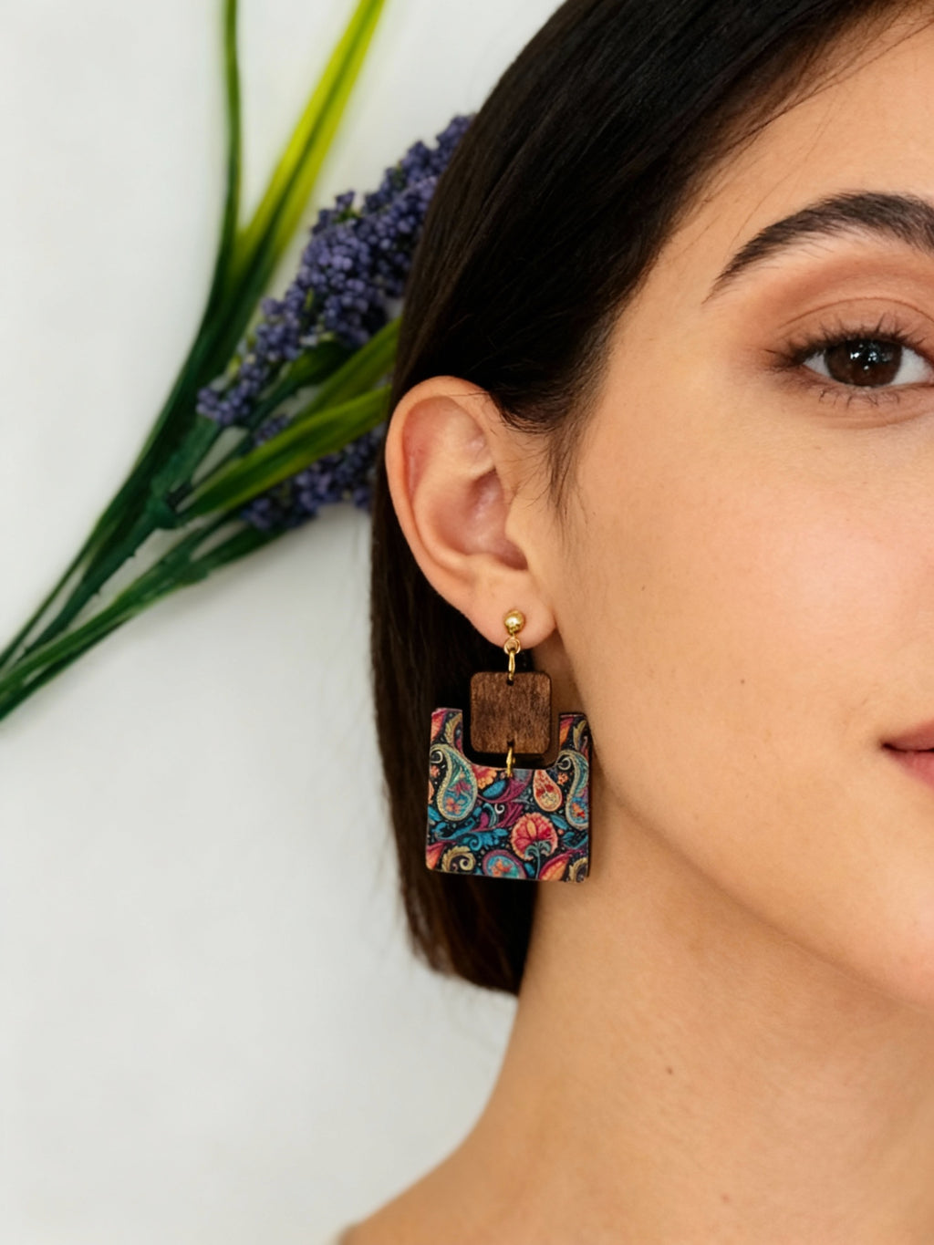 Modern Geometric and Patterned Wood Earrings