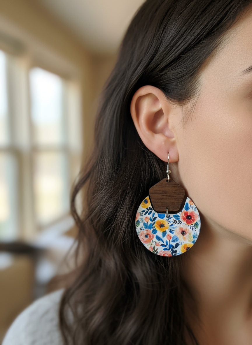 Geometric 2-piece Dangle Wood Earrings